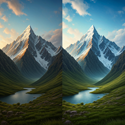 Vibrant landscape comparison before and after AI enhancement